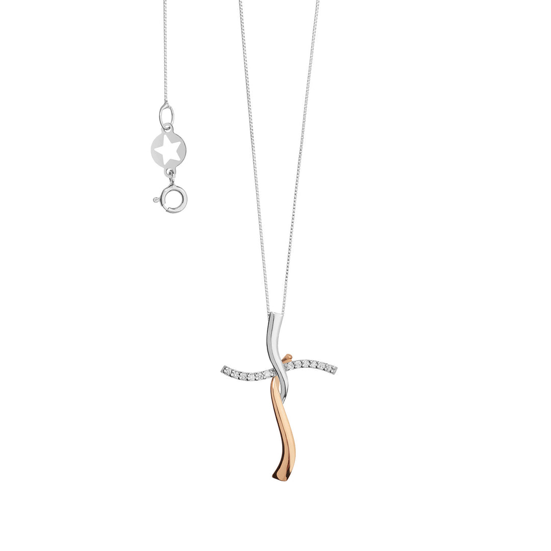 Comete Zweifarbige Kreuzhalskette aus Gold und Diamanten GLB1558