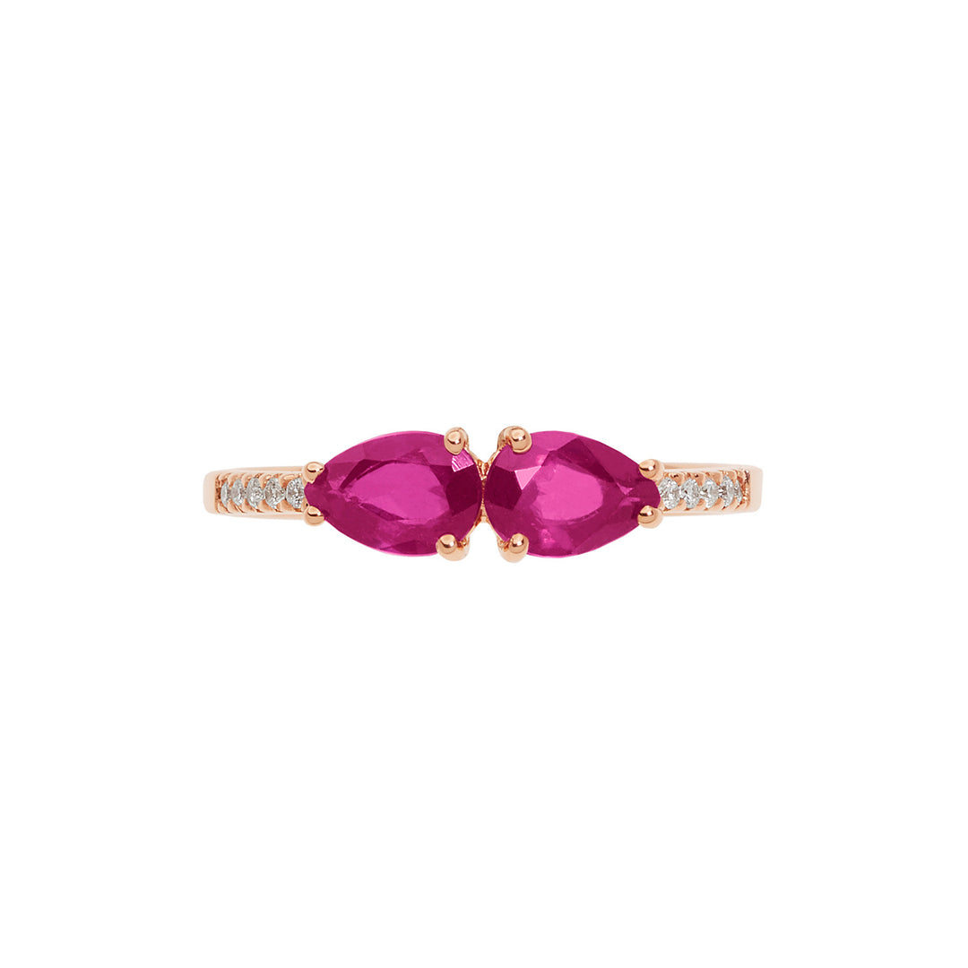 Comete Ring in rose gold with diamonds and rubies drop ANB2636