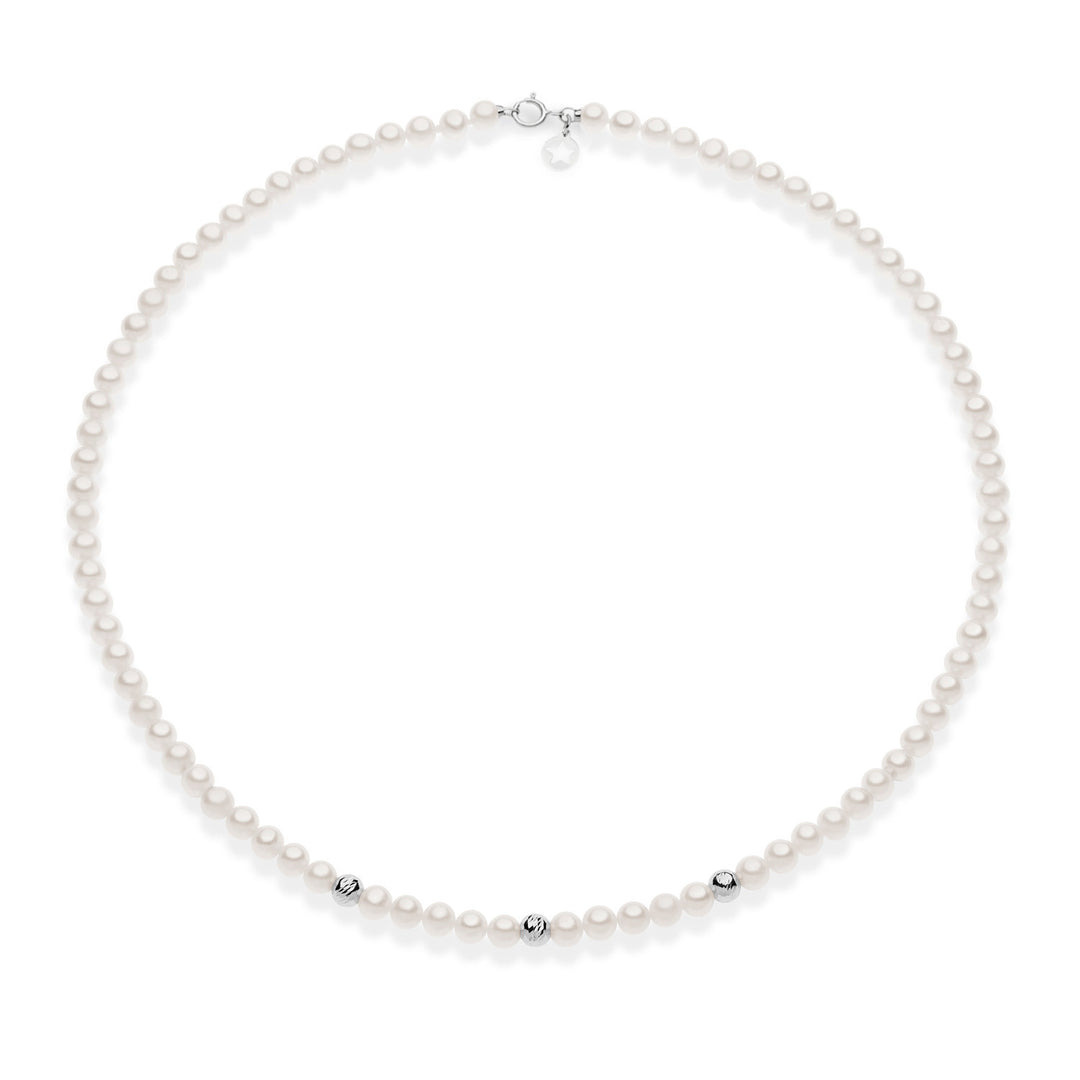 Comete Tour de cou de perles et sphères ornées en or blanc 375‰ KFWQ263B