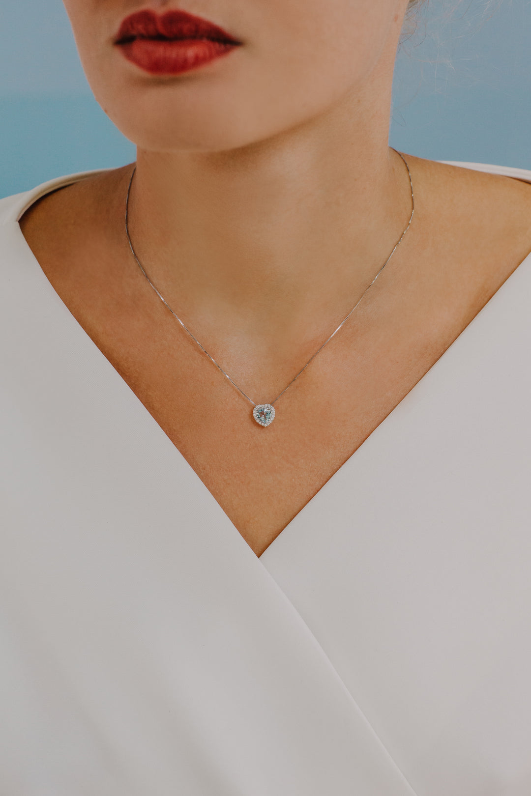 Collier Comete en or avec diamants et cœur aigue-marine GLQ 289