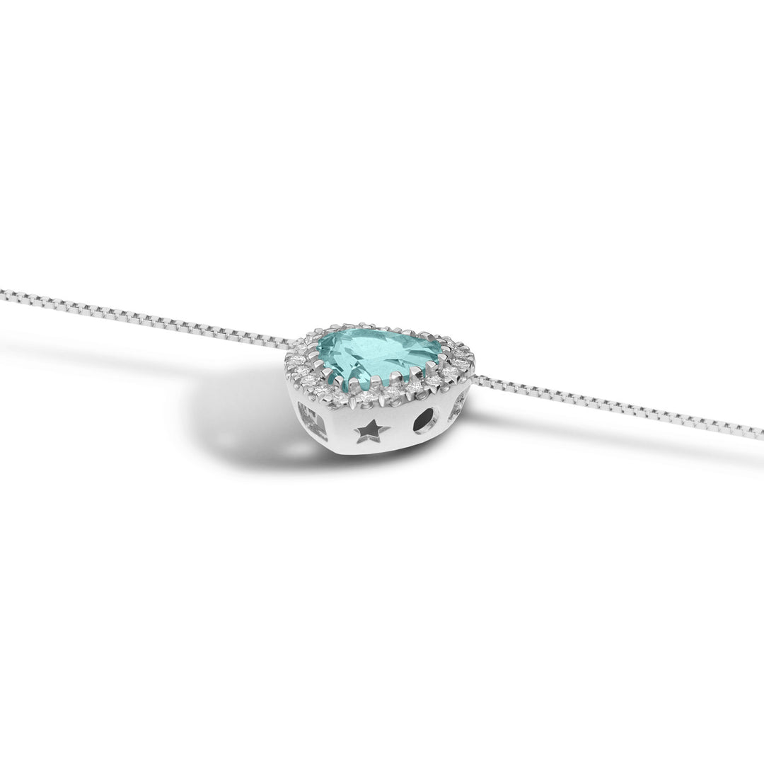 Collier Comete en or avec diamants et cœur aigue-marine GLQ 289
