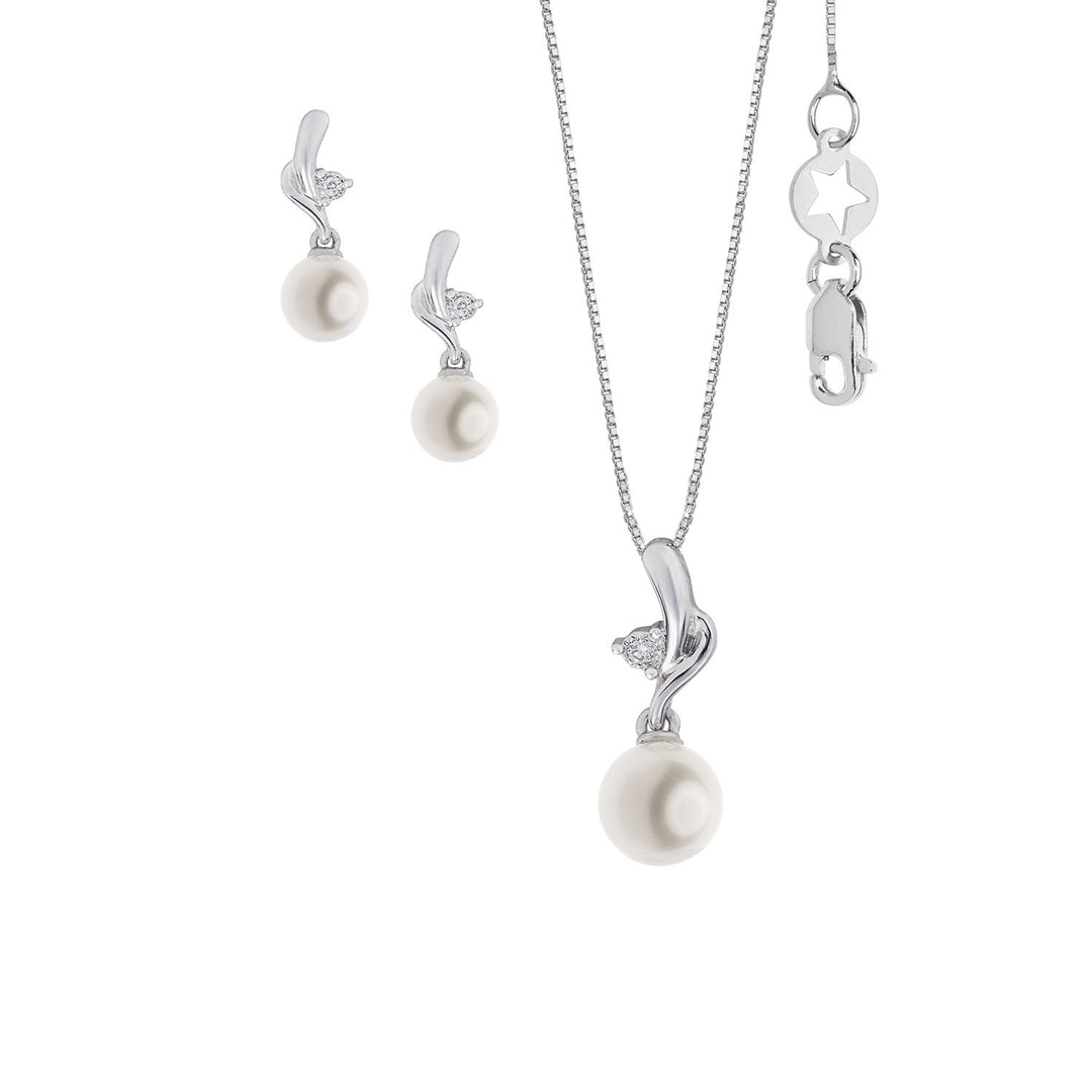 Comete Pearl Necklace and Earrings in 750‰ Gold and Diamonds KIT634770