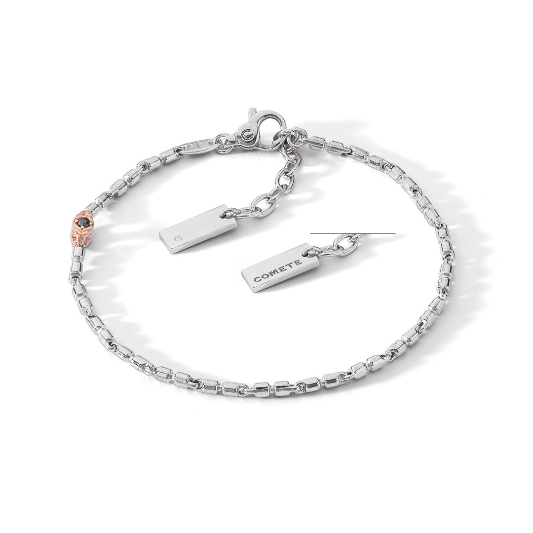 Comete Bracelet in polished and rosé Silver, Diamond and black Spinels UBR1260