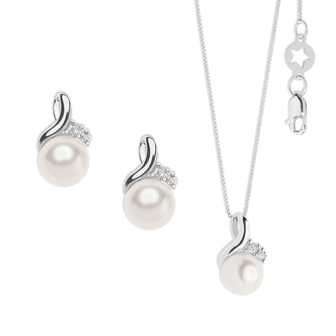 Comete-Halskette und Ohrringe aus Gold mit Perlen und Diamanten KIT610742
