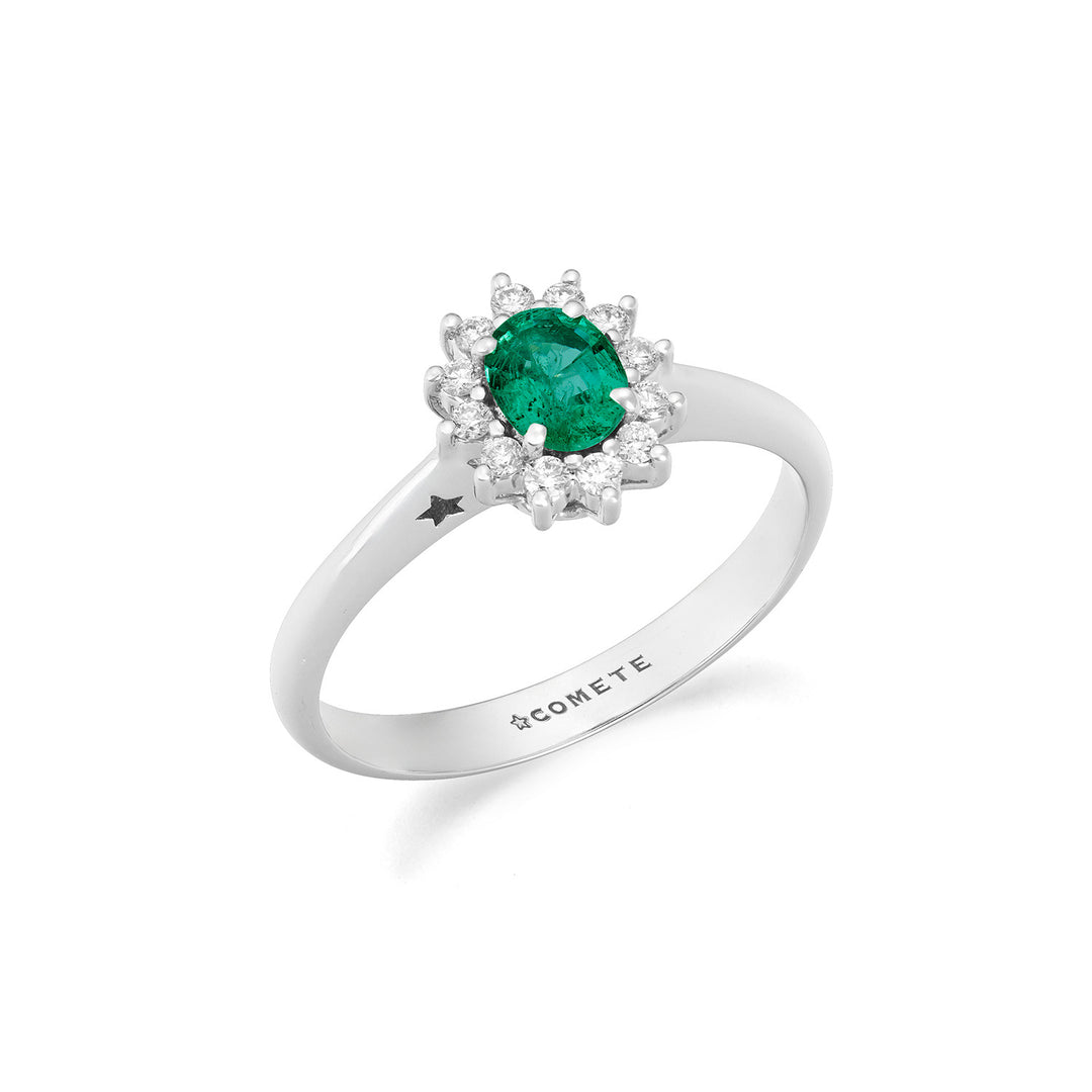 Comete White gold ring with diamonds and oval emerald ANB2749S3