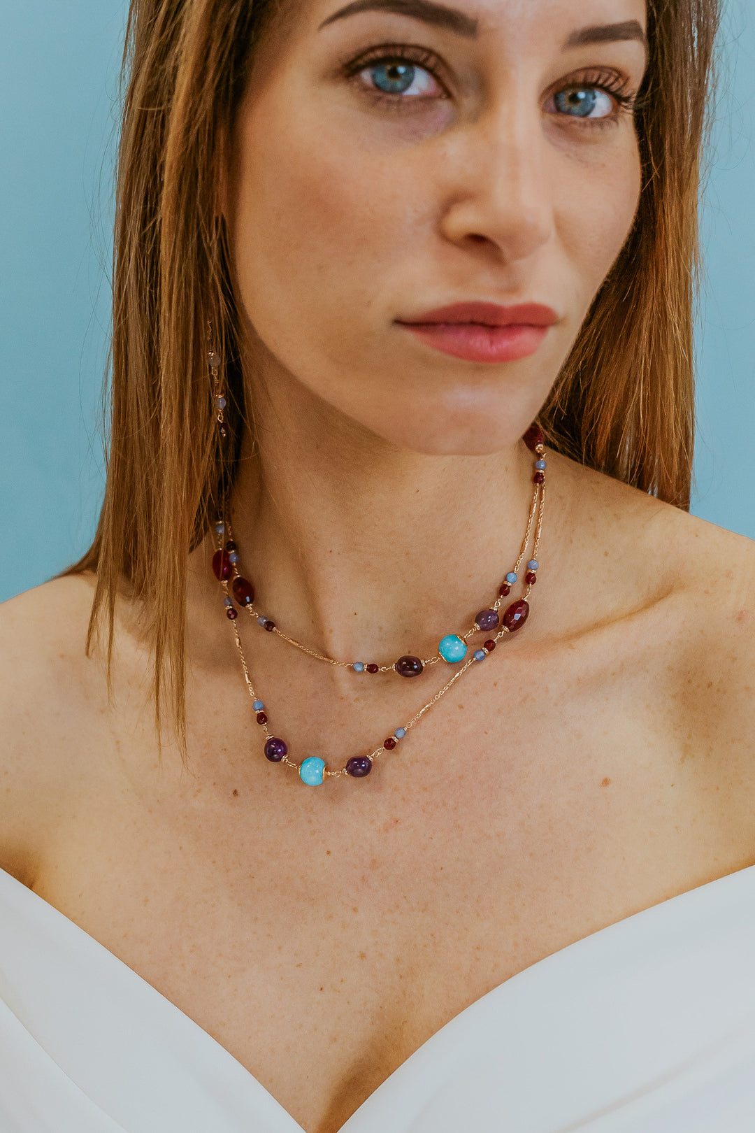 Comete Collana Argento 925‰ con Ametista, Giada e Agata colorate GLA274