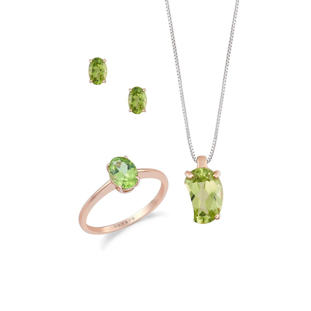 Comete Halskette, Ring und Ohrringe aus 750‰ Roségold und ovalem Peridot KIT166826981112