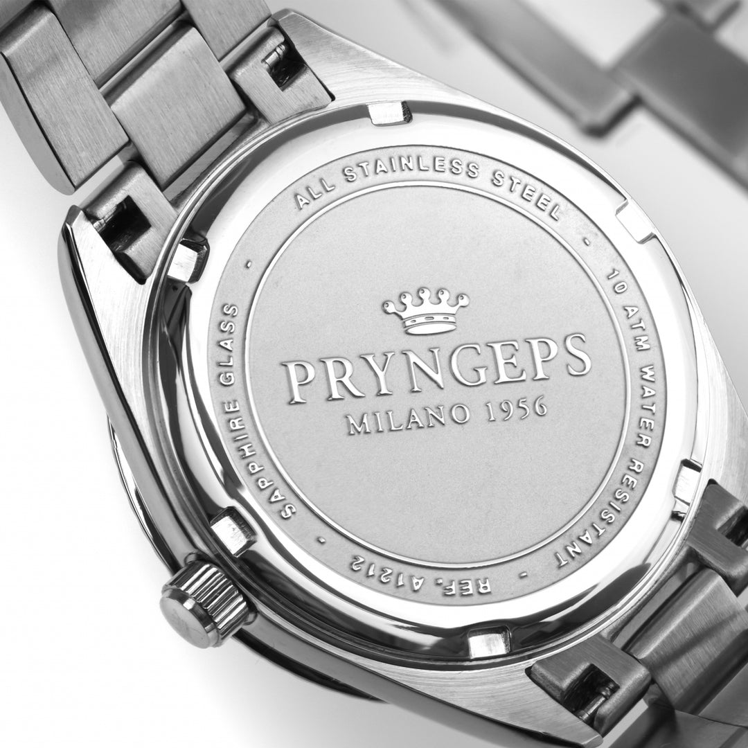 Montre homme Pryngeps 41mm acier blanc quartz A1212 BI