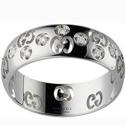 Bague Gucci Icon Bold Or blanc 18 carats et diamants taille 13 246484 J8540 9066