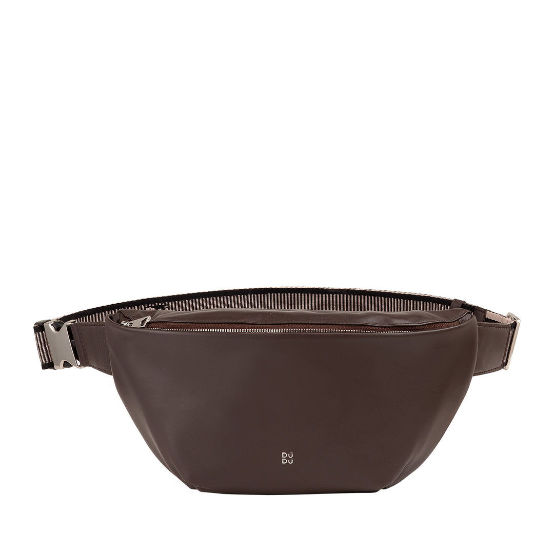 DUDU Marsupio in Vera Pelle per Uomo Donna con Cinghia Regolabile, Design Pulito Elegante Capiente, Marsupio a 3 Zip
