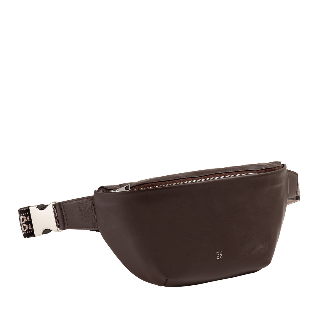 DUDU Marsupio in Vera Pelle per Uomo Donna con Cinghia Regolabile, Design Pulito Elegante Capiente, Marsupio a 3 Zip