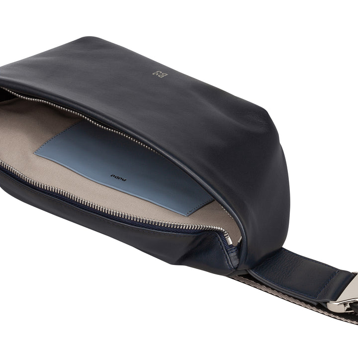 DUDU Sac banane en cuir véritable pour homme et femme avec sangle réglable, design spacieux et élégant, sac banane à 3 fermetures éclair