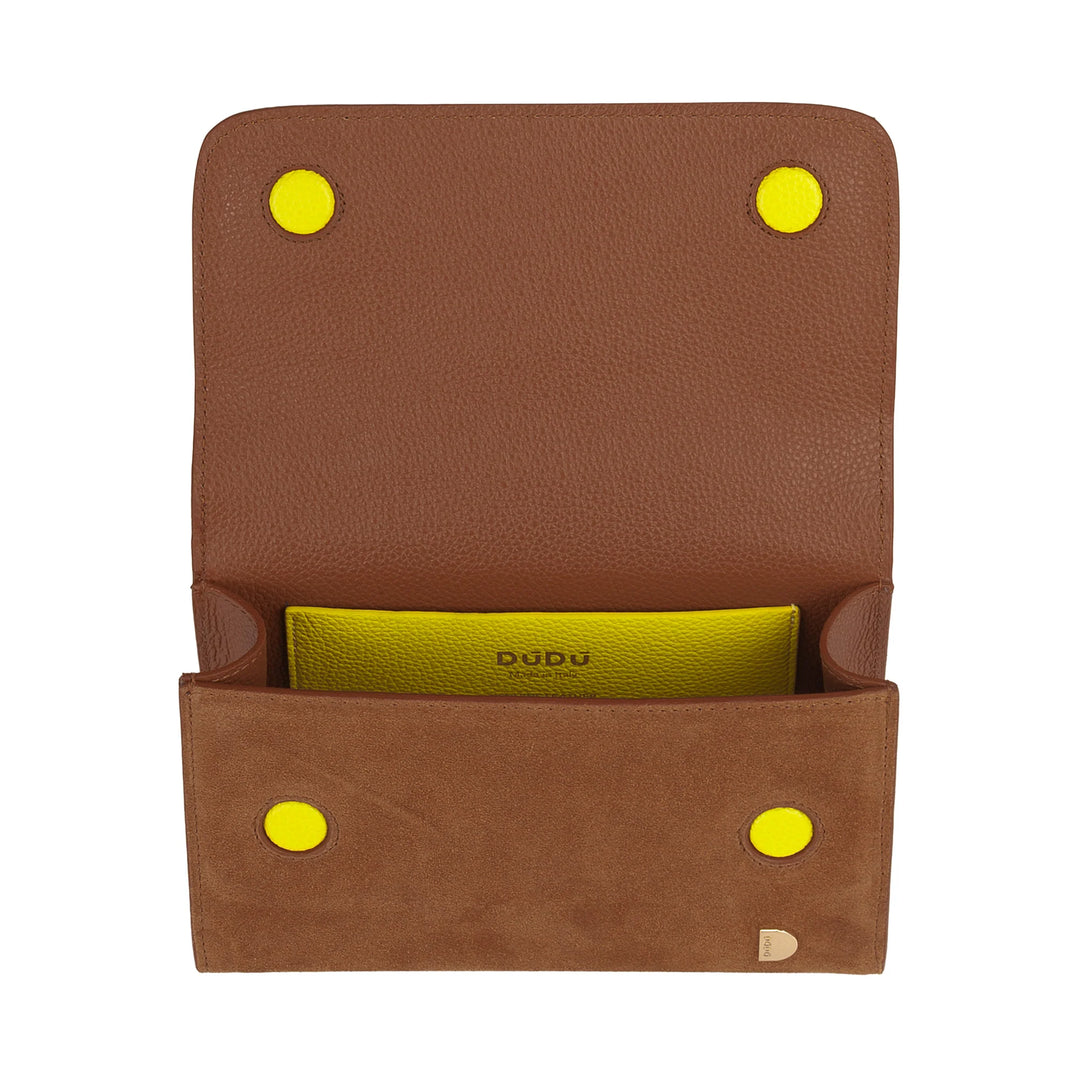DUDU Petit Sac Femme en Cuir Véritable Fabriqué en Italie, Sac à Main et Sac Bandoulière, Cuir Pleine Fleur ou Daim - Mini Sac avec Bandoulière Ajustable et Amovible, Rabat avec Fermeture Magnétique