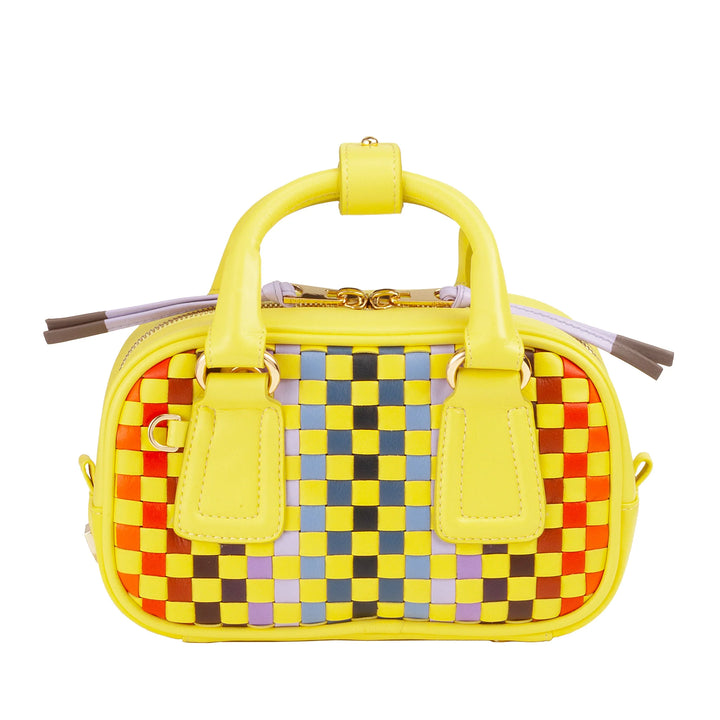 DUDU Damen-Minitasche aus mehrfarbigem gewebtem Leder – kleine elegante Handtasche mit verstellbarem Schultergurt und Griffen – kleine kompakte Handtasche