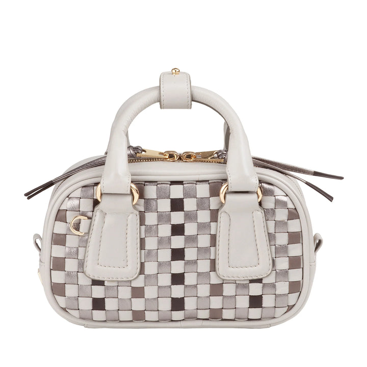 DUDU Damen-Minitasche aus mehrfarbigem gewebtem Leder – kleine elegante Handtasche mit verstellbarem Schultergurt und Griffen – kleine kompakte Handtasche