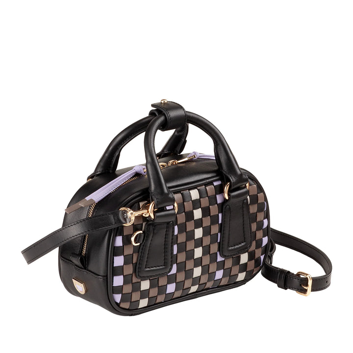 DUDU Damen-Minitasche aus mehrfarbigem gewebtem Leder – kleine elegante Handtasche mit verstellbarem Schultergurt und Griffen – kleine kompakte Handtasche
