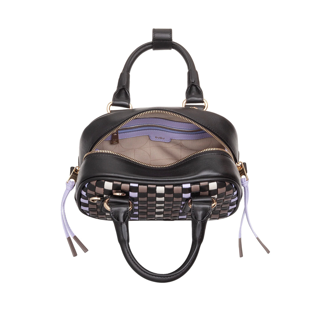 DUDU Damen-Minitasche aus mehrfarbigem gewebtem Leder – kleine elegante Handtasche mit verstellbarem Schultergurt und Griffen – kleine kompakte Handtasche