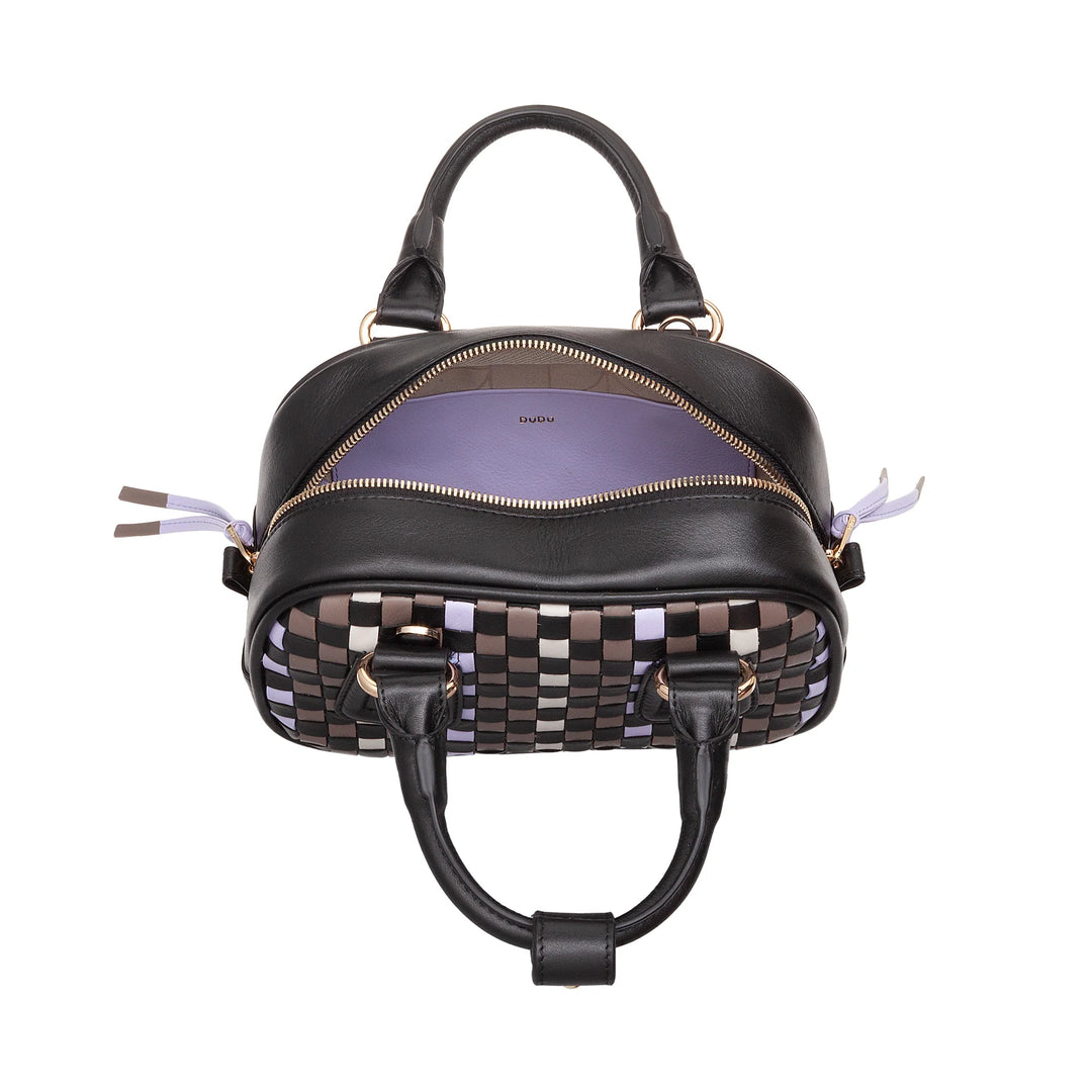 DUDU Damen-Minitasche aus mehrfarbigem gewebtem Leder – kleine elegante Handtasche mit verstellbarem Schultergurt und Griffen – kleine kompakte Handtasche