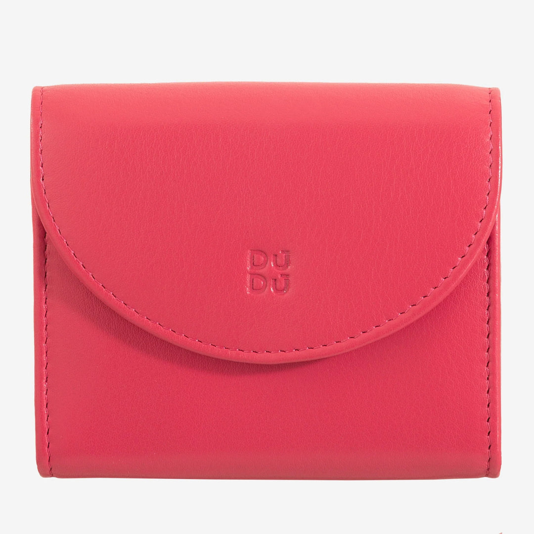 DUDU Mini Slim Damen-Geldbörse aus echtem Leder mit Reißverschluss-Geldbörse, Knopfverschluss, kompakte farbige Geldbörse