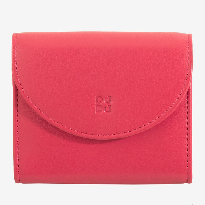 DUDU Mini Slim Damen-Geldbörse aus echtem Leder mit Reißverschluss-Geldbörse, Knopfverschluss, kompakte farbige Geldbörse