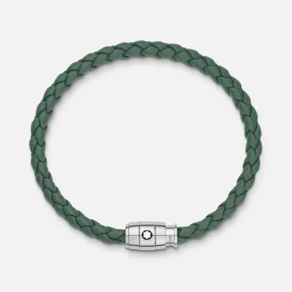 Montblanc-Stahlarmband mit 3-Ring-Verschluss und zinnfarbenem Leder, Größe S 13315060