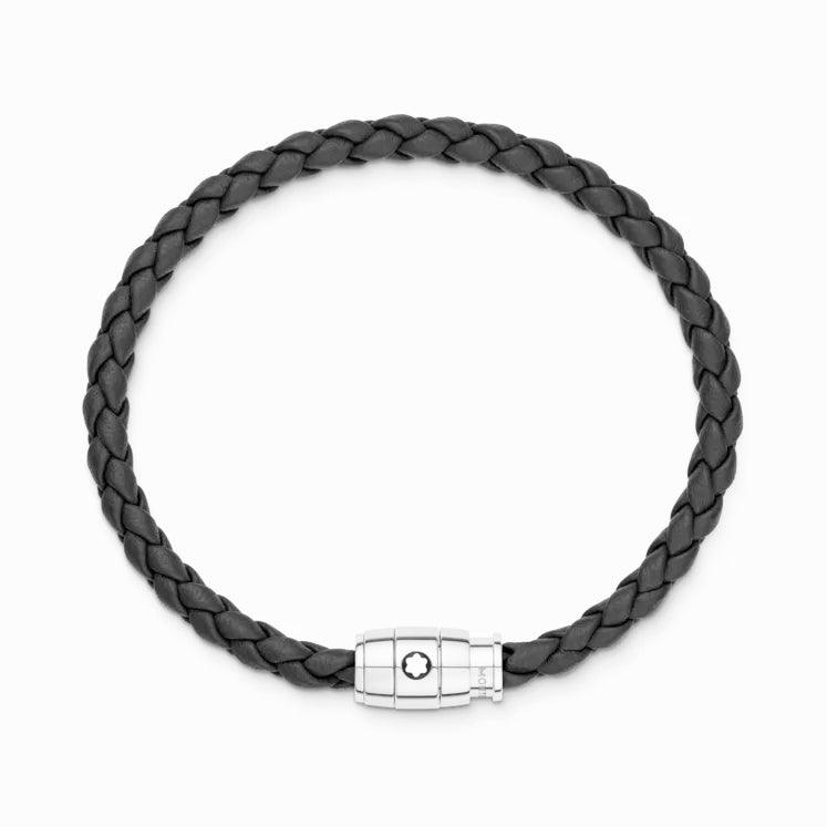 Schwarzes Montblanc-Armband aus geflochtenem Leder mit 3-Ring-Verschluss, Größe M 13089663 – Capodagli 1937
