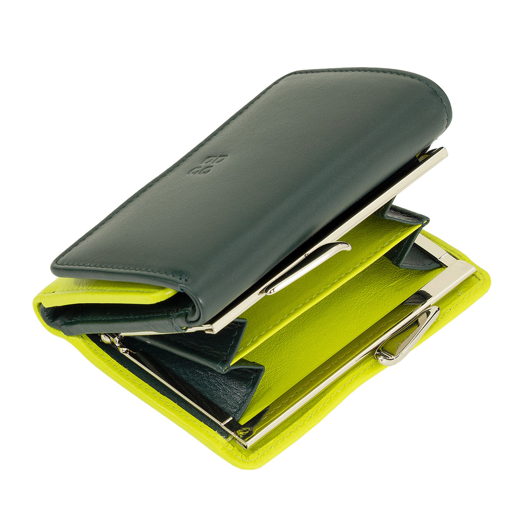 DUDU Kleine Damenbrieftasche aus RFID-Leder mit kompaktem Click-Clac-Münzfach und 6 Kartenfächern