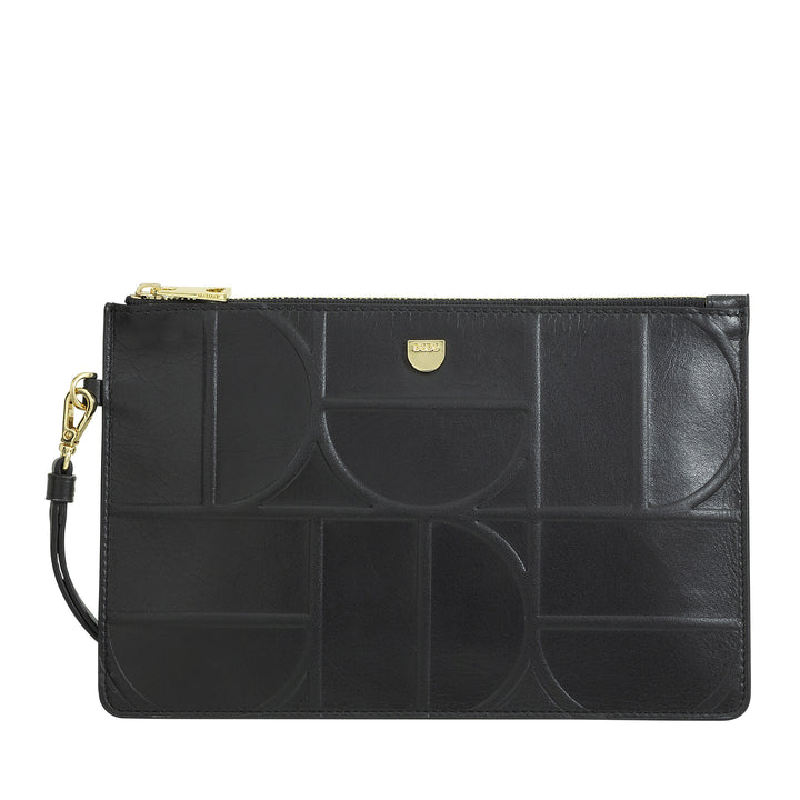 DUDU Grande pochette de poignet en cuir imprimé pour femme, pochette à main avec lanière – élégante, spacieuse et pratique pour cartes, billets et pièces de monnaie