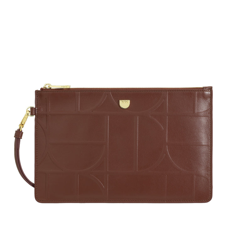 DUDU Grande pochette de poignet en cuir imprimé pour femme, pochette à main avec lanière – élégante, spacieuse et pratique pour cartes, billets et pièces de monnaie