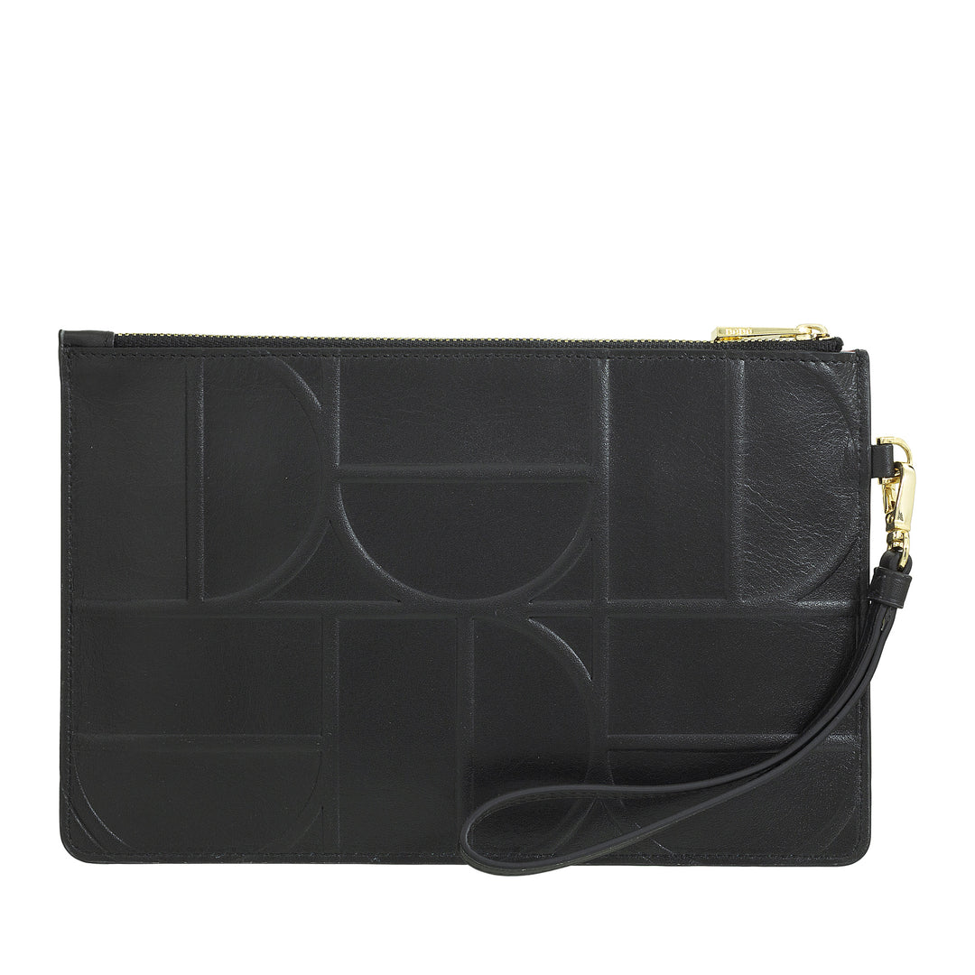 DUDU Grande pochette de poignet en cuir imprimé pour femme, pochette à main avec lanière – élégante, spacieuse et pratique pour cartes, billets et pièces de monnaie