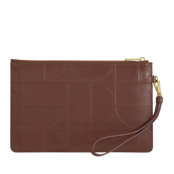 DUDU Grande pochette de poignet en cuir imprimé pour femme, pochette à main avec lanière – élégante, spacieuse et pratique pour cartes, billets et pièces de monnaie