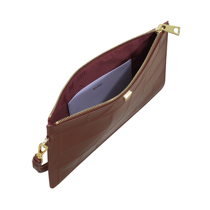 DUDU Grande pochette de poignet en cuir imprimé pour femme, pochette à main avec lanière – élégante, spacieuse et pratique pour cartes, billets et pièces de monnaie
