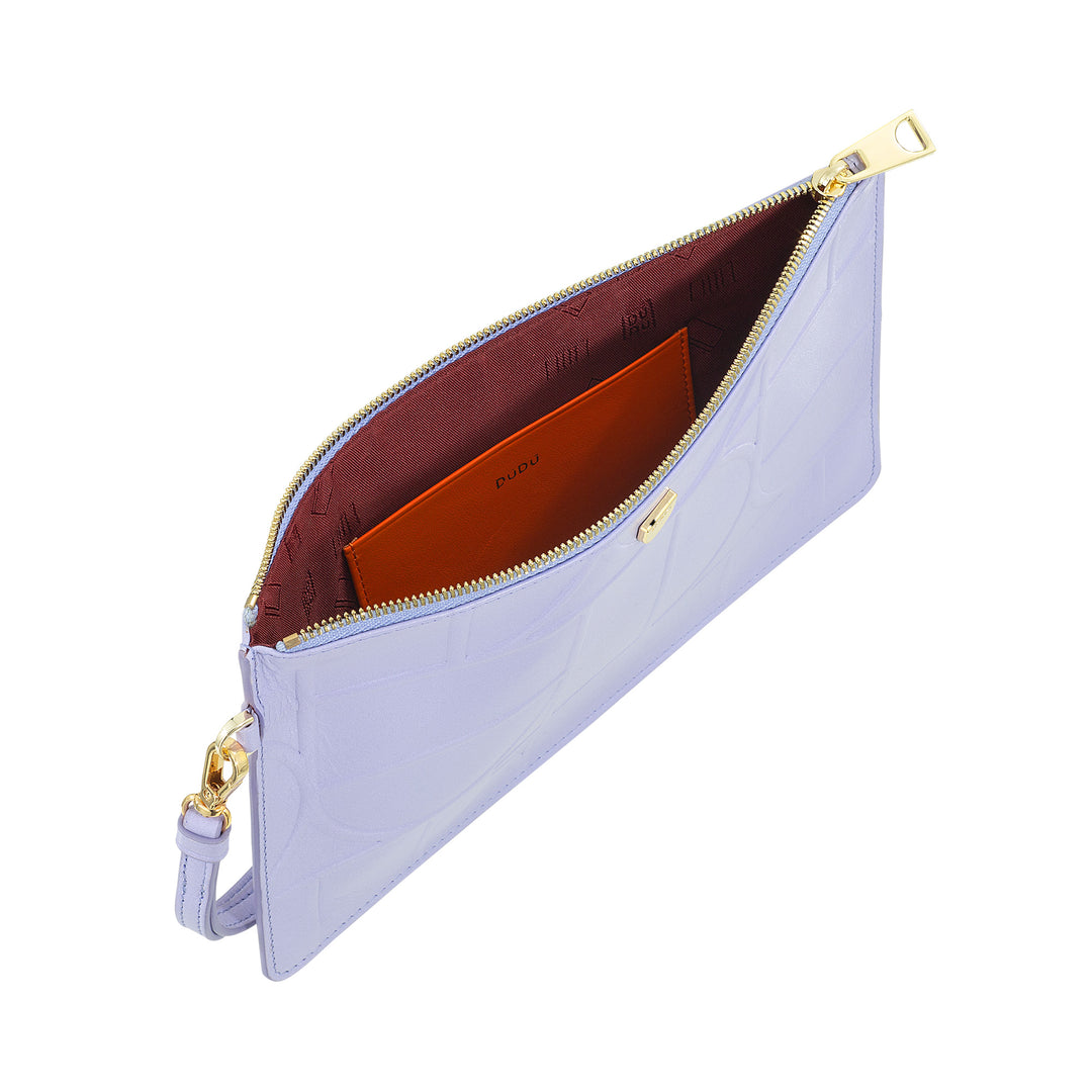 DUDU Grande pochette de poignet en cuir imprimé pour femme, pochette à main avec lanière – élégante, spacieuse et pratique pour cartes, billets et pièces de monnaie