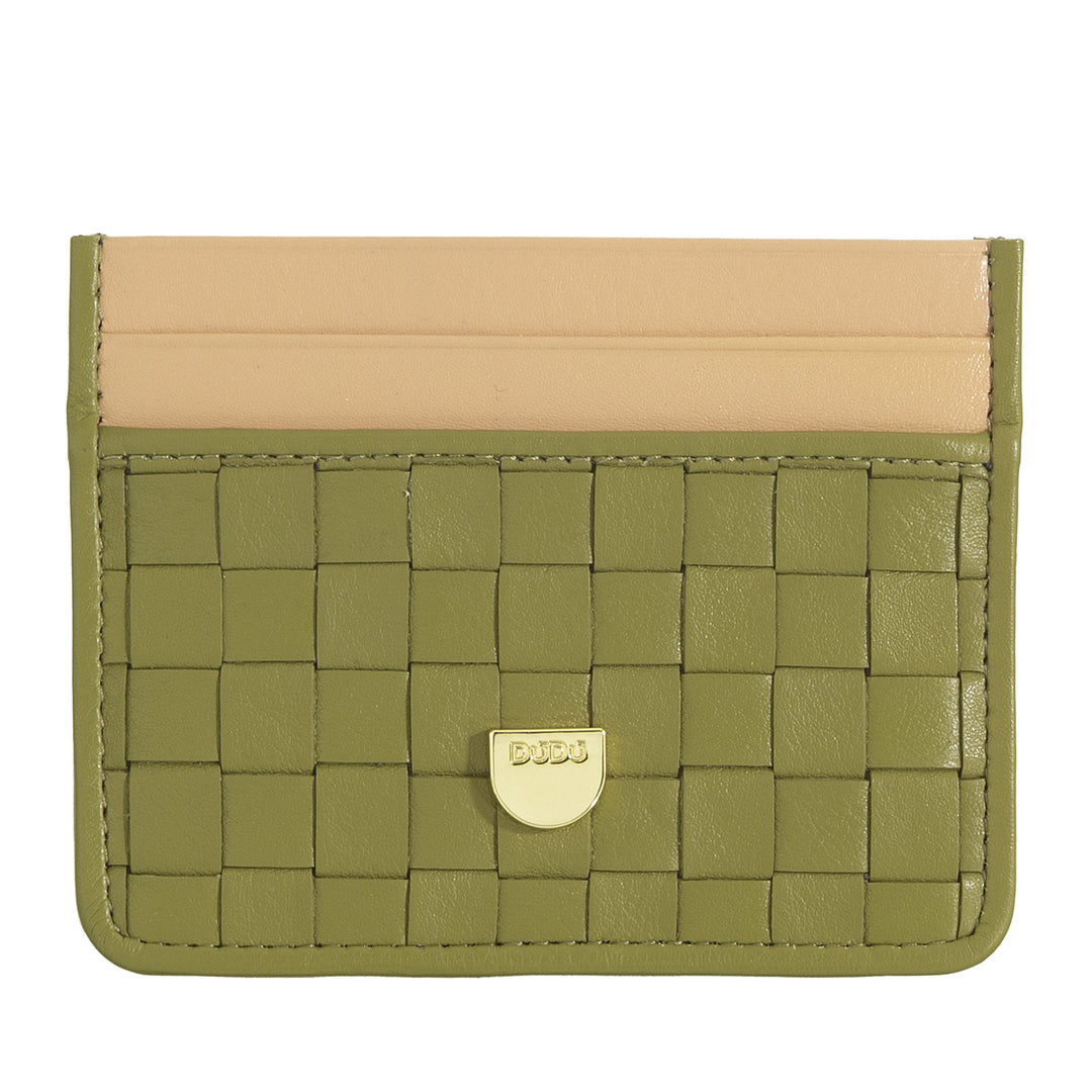 DUDU Porte-cartes en cuir tissé pour hommes et femmes – Porte-cartes tissé compact et fin, design élégant, porte-cartes de crédit de poche
