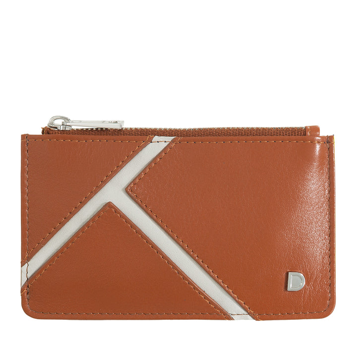 DUDU Porte-Cartes en Cuir Véritable avec Fermeture Éclair - Fin, Porte-Monnaie, Porte-Cartes - Design Inspiré du Tennis, Lignes Contrastées, Compact et Unisexe