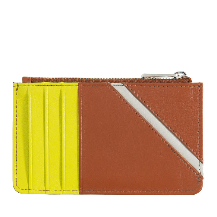 DUDU Porte-Cartes en Cuir Véritable avec Fermeture Éclair - Fin, Porte-Monnaie, Porte-Cartes - Design Inspiré du Tennis, Lignes Contrastées, Compact et Unisexe