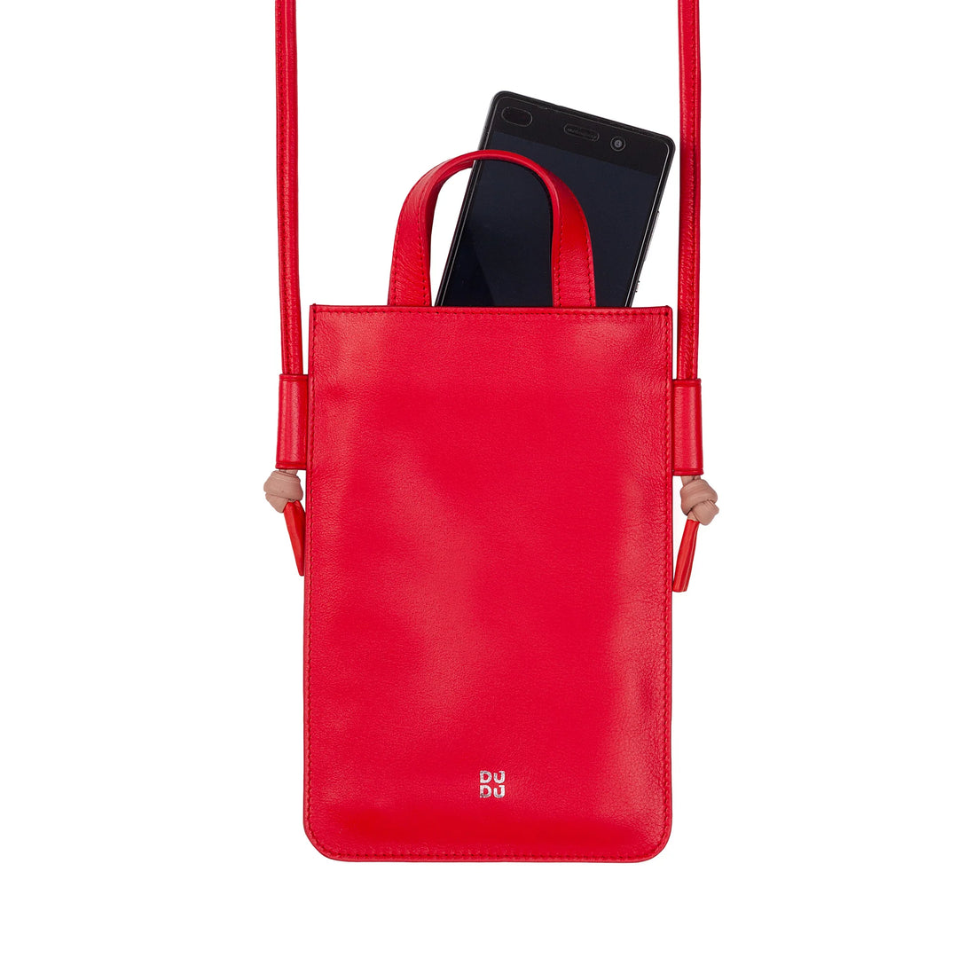 DUDU Handy-Umhängetasche aus echtem Leder, eleganter Smartphone-Halter um den Schultergurt, farbenfrohe Handytasche
