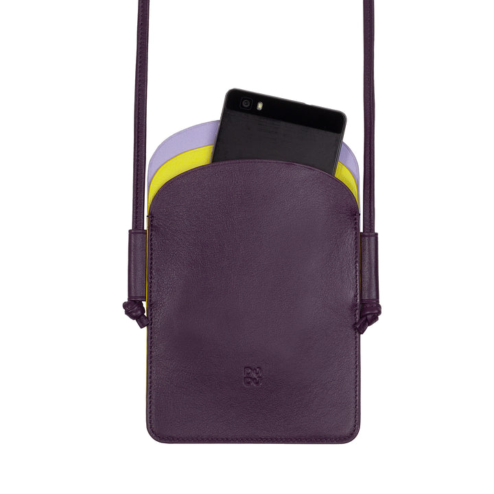 DUDU Damen-Handyhalter aus Leder um den Hals, doppelte Smartphone-Tasche, Kartenfach, verstellbarer Schultergurt