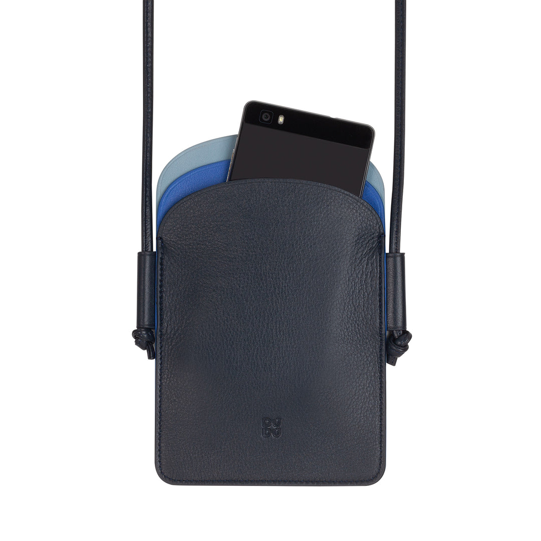 DUDU Damen-Handyhalter aus Leder um den Hals, doppelte Smartphone-Tasche, Kartenfach, verstellbarer Schultergurt