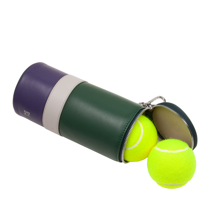 Dudu Holder Holder från Tennis in Real Leather, Limited Edition Wimbledon, 3 Balls Tube, dragkedja, attack med Carabiner