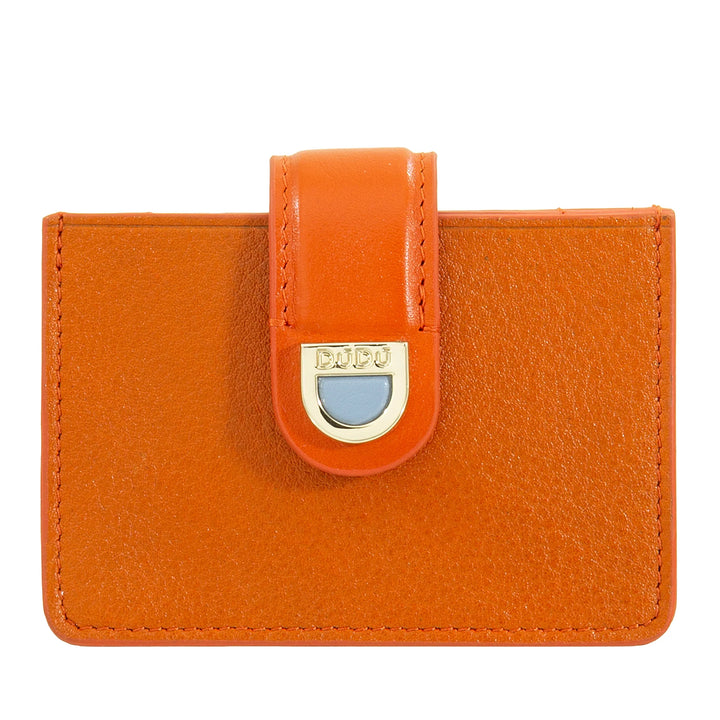 DUDU Damen-Kartenetui aus Akkordeon-Leder – kompaktes Kreditkartenetui, mehrere Karten und Knopfverschluss – elegantes Kartenetui für die Tasche