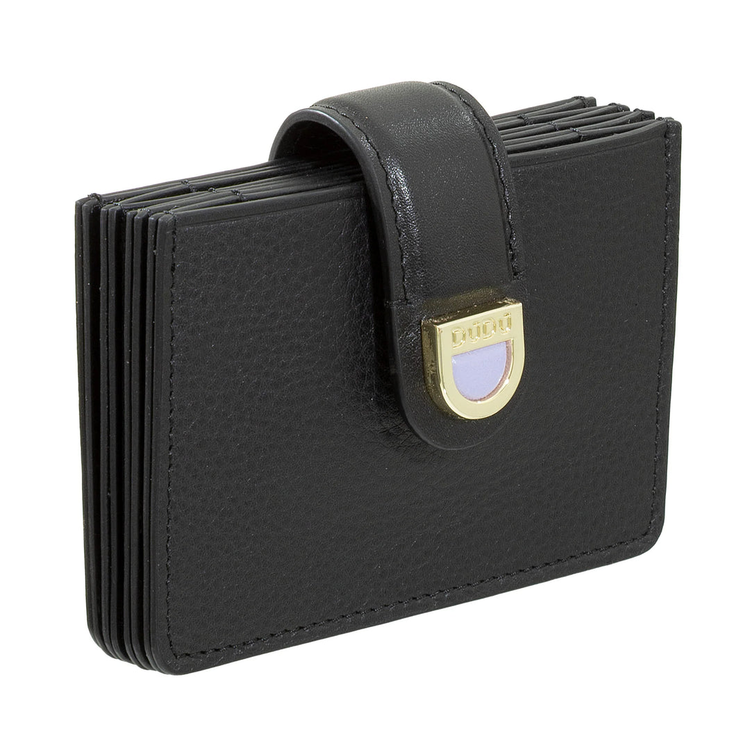 DUDU Damen-Kartenetui aus Akkordeon-Leder – kompaktes Kreditkartenetui, mehrere Karten und Knopfverschluss – elegantes Kartenetui für die Tasche