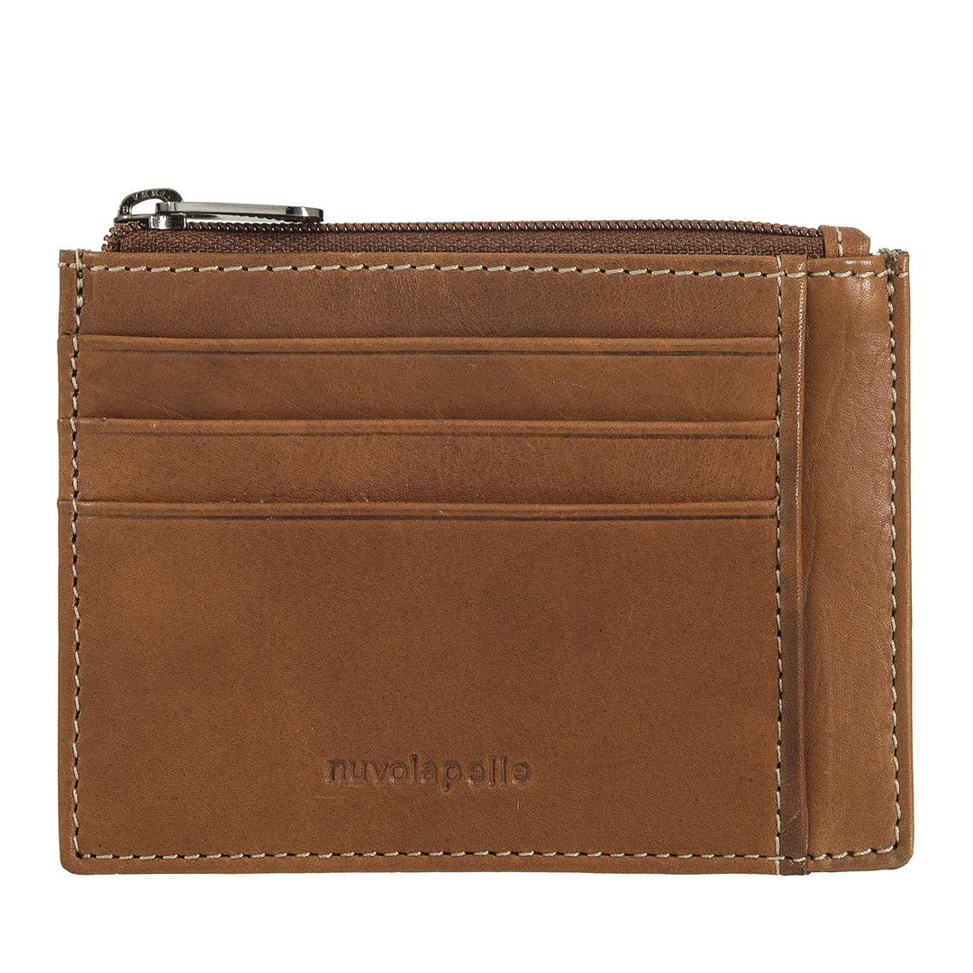 Nuvola Pelle Leather Credit Card Holder for Men and Women - Slim Slim Card Holder with Compartments and Zip Pocket - Elegant and Compact