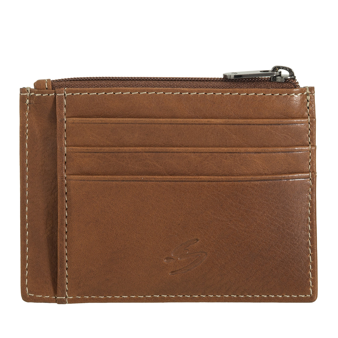 Nuvola Pelle Leather Credit Card Holder for Men and Women - Slim Slim Card Holder with Compartments and Zip Pocket - Elegant and Compact