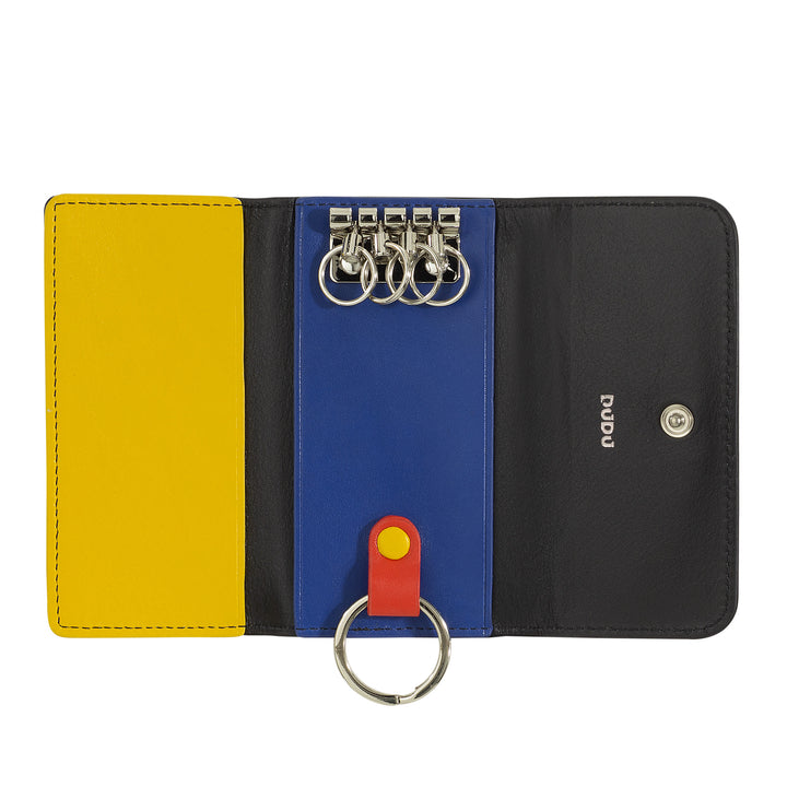 DUDU Schlüsseletui aus farbigem Leder mit 5 Ringen für Autoschlüssel zu Hause, minimalistisches Design, mit Knopf