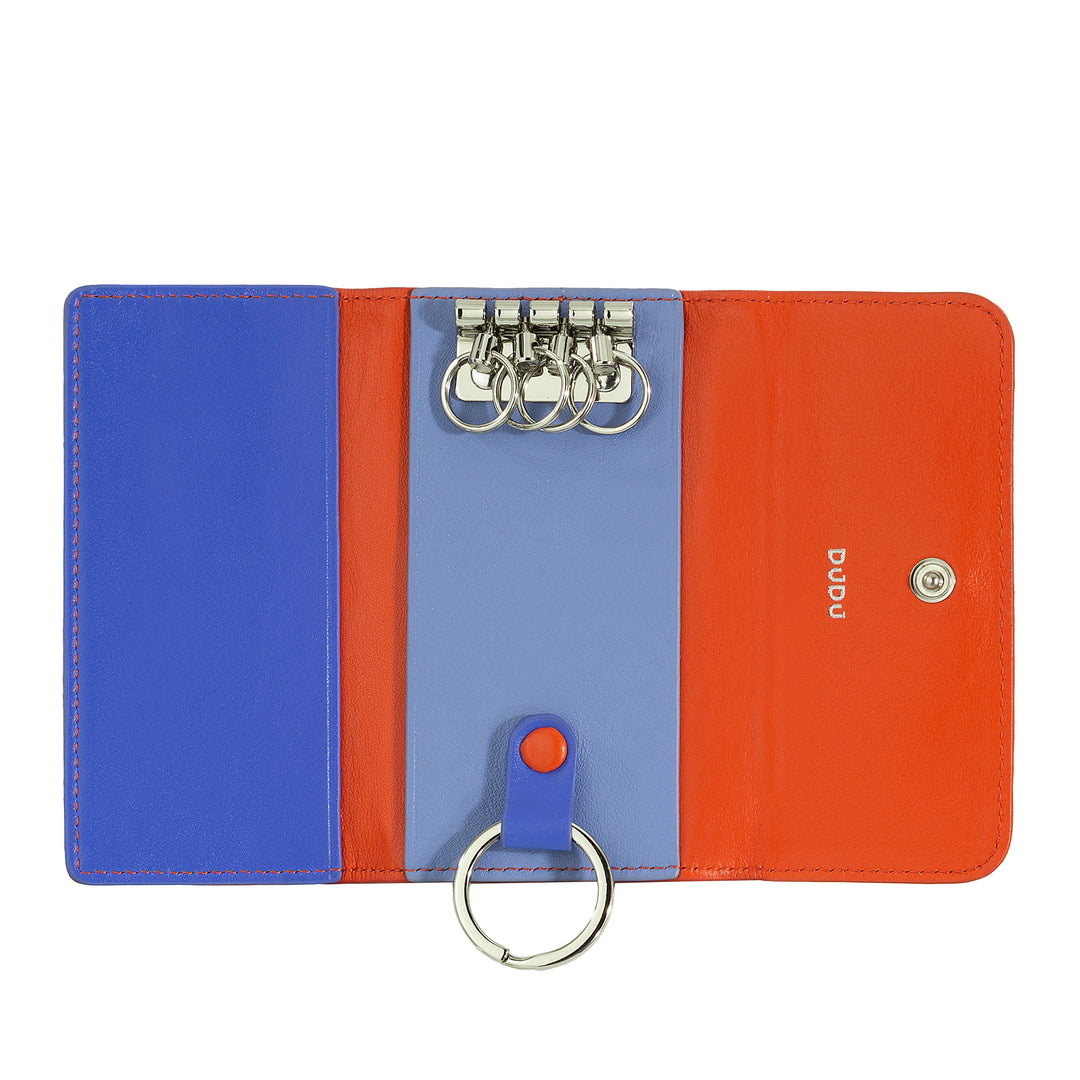 DUDU Schlüsseletui aus farbigem Leder mit 5 Ringen für Autoschlüssel zu Hause, minimalistisches Design, mit Knopf