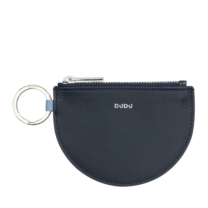 DUDU Mini Leather Coin Purse for Women with Zipper and Two-Tone Slim Design Key Ring