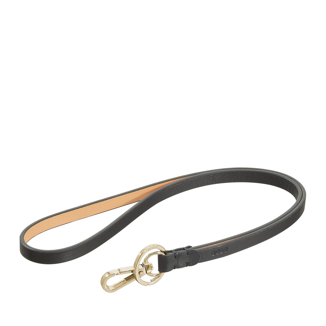 DUDU Cordino Laccio da Collo con Anello e Moschettone Metal in Vera Pelle, Laccetto per Chiavi, Porta Badge, Auto, Portachiavi