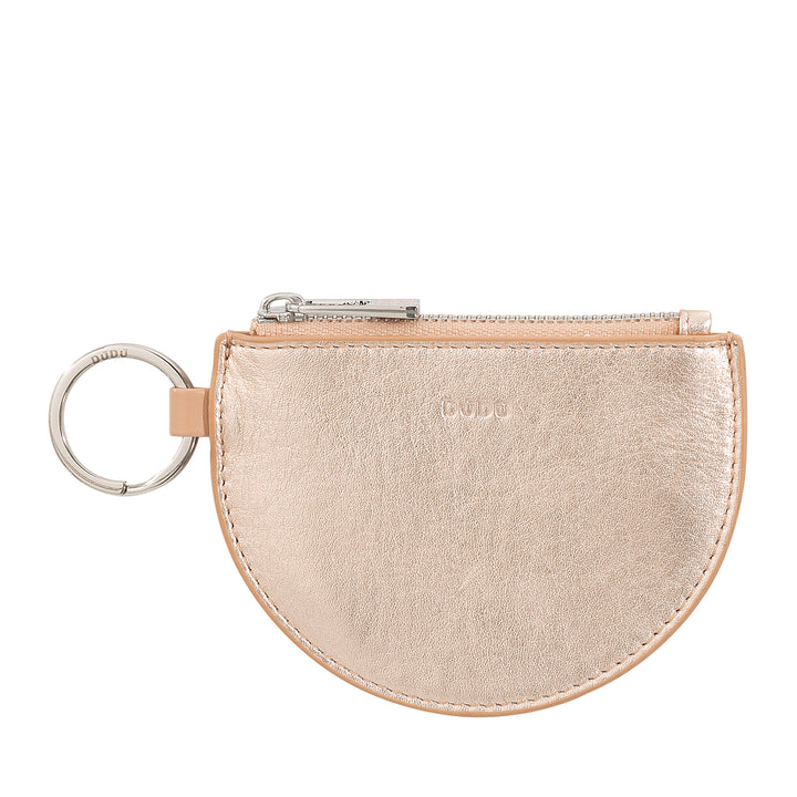 DUDU Mini Leather Coin Purse for Women with Zipper and Two-Tone Slim Design Key Ring