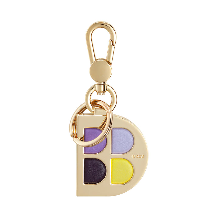 DUDU D-Shaped Metal Keychain with Genuine Leather Inserts, Golden Keyring with Carabiner and Ring, Keyring for Car Home Office